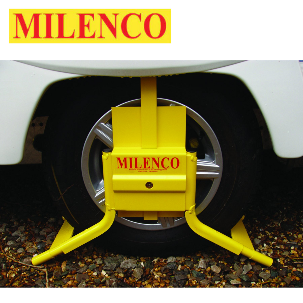 Milenco Original Wheelclamp in various sizes, featuring a sturdy design for secure wheel locking.