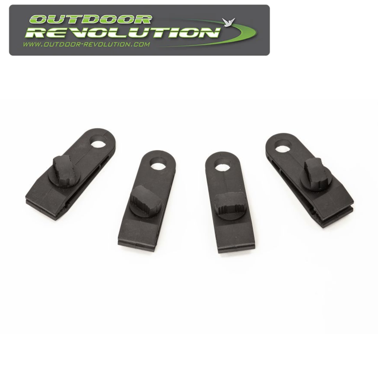 Set of 4 Outdoor Revolution Deluxe Tent Carpet Clamps for securing tent carpets in outdoor settings.