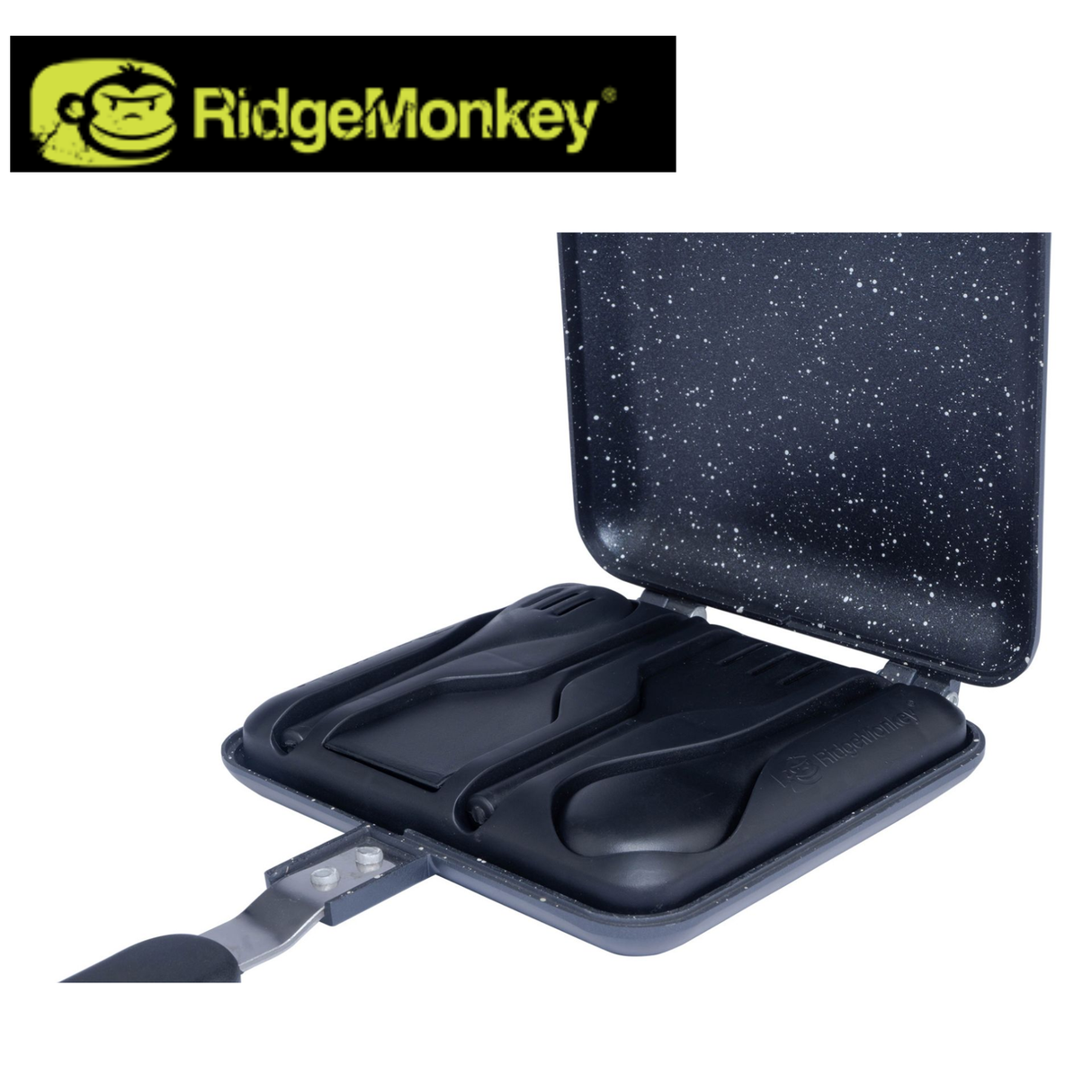 RidgeMonkey Classic Sandwich Toaster XL Granite Edition with non-stick plates for quick, even toasting of sandwiches.