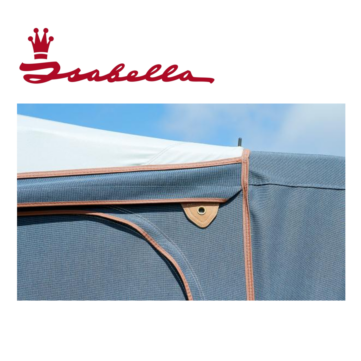 Isabella Commodore Coast All Season Awning Mega Frame set up in a garden, showcasing its sturdy design and spacious coverage.