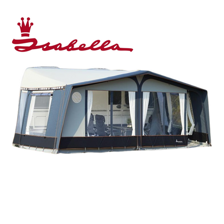 Isabella Commodore Coast All Season Awning with mega frame set up in a spacious outdoor setting, showcasing its design and durability.