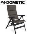 Dometic Cortina reclining chair in shale fabric, featuring a comfortable padded seat and armrests for relaxing seating.