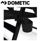 Dometic Cortina reclining chair in shale fabric with padded armrests and adjustable backrest for comfortable outdoor seating.