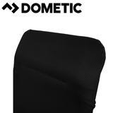 Dometic Cortina reclining chair in shale fabric, showing the padded seat, backrest, and armrests for comfortable outdoor relaxation.