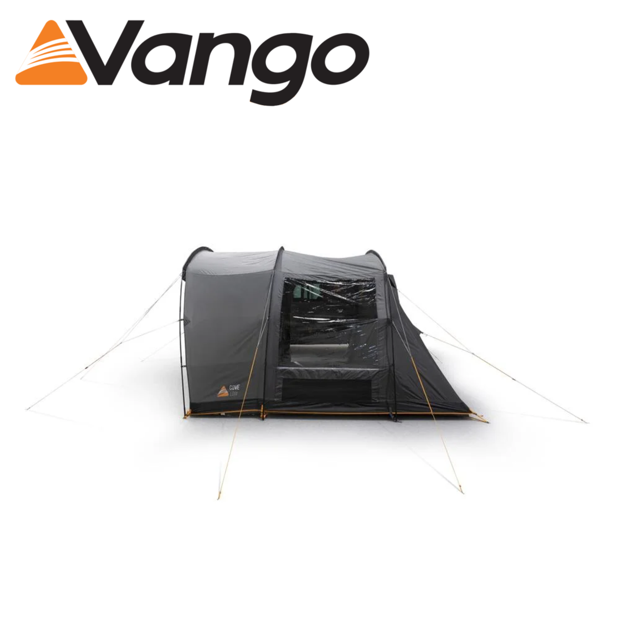 Vango Cove III Low Poled Driveaway Awning set up beside a campervan, showcasing its spacious design and durable fabric.