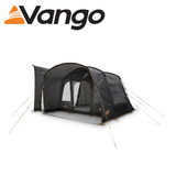 Vango Cove III Mid Poled Driveaway Awning set up beside a camper, showcasing spacious interior and durable fabric.