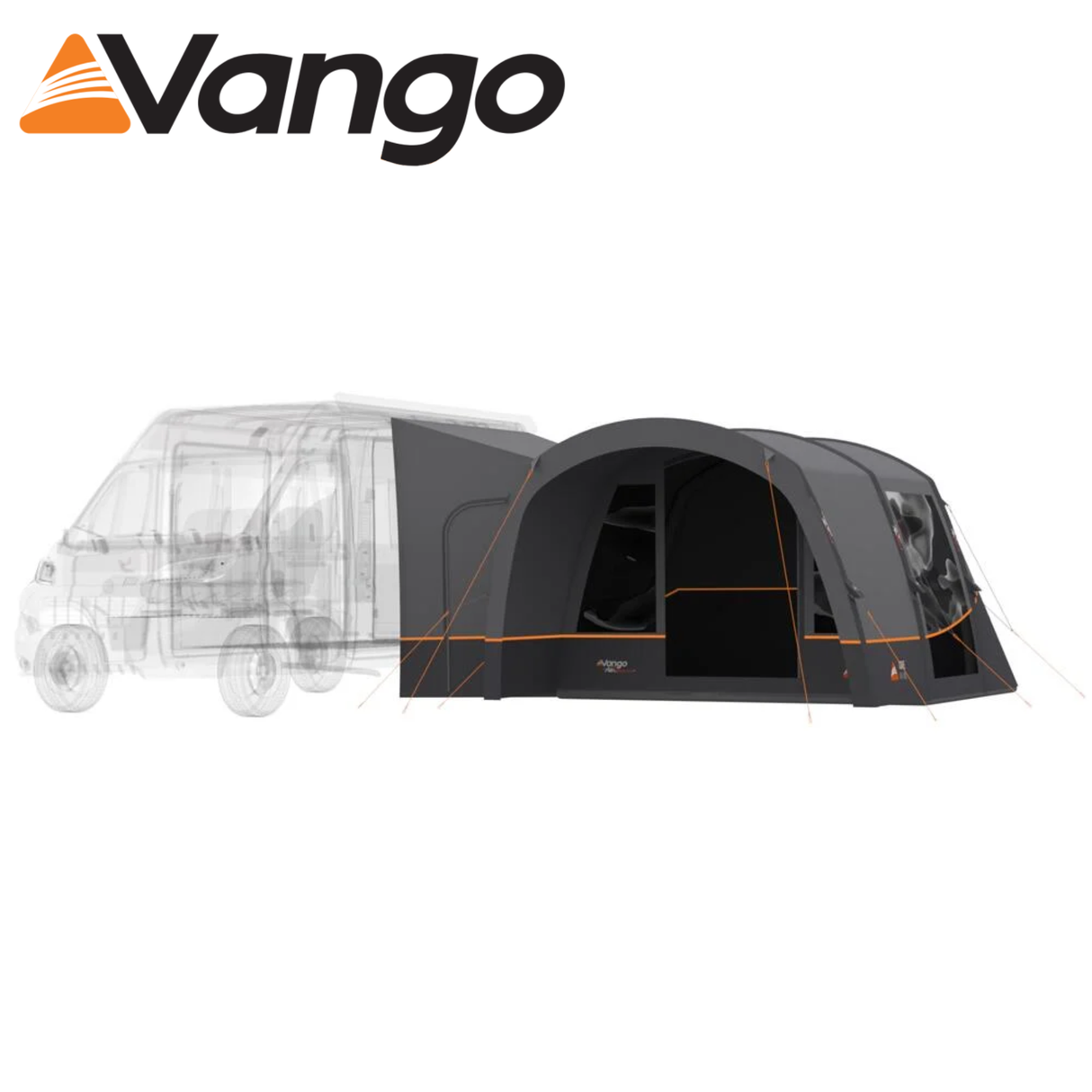 Vango Cove III Air Mid Driveaway Awning set up beside a camper, showcasing its spacious design and weather-resistant fabric.