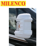 Milenco long arm mirror protector bumpers for Fiat Ducato, Peugeot Boxer, and Citroën Relay in black or white, designed to shield side mirrors.
