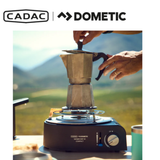 Cadac Dometic coffee pot stand with metal frame designed to hold a coffee pot securely during outdoor cooking.