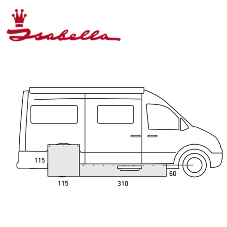 Isabella Draught Skirt for CamperVan, showing the durable fabric and installation setup against a camper van exterior.