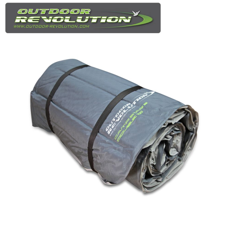 Outdoor Revolution Camp Star Double 100 self-inflating mat in a campsite setting, showcasing its thickness and texture.