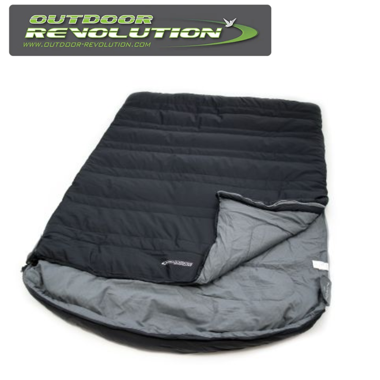 Outdoor Revolution SunStar Double 300 sleeping bag shown in a natural outdoor setting, highlighting its spacious design and durable material.