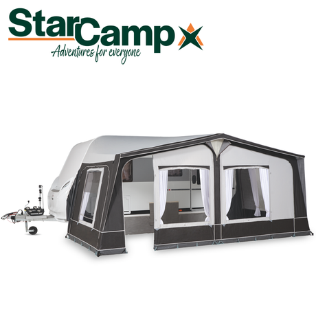 Dorema StarCamp Dakota Lux Full Awning set up outdoors, showcasing its spacious design and sturdy construction.