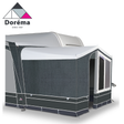 Dorema Deluxe Annexe tent extension in beige fabric with window panels, designed for added camping space.