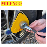Milenco Alpha Gold Wheel Lock with durable construction and secure design for vehicle protection against theft.