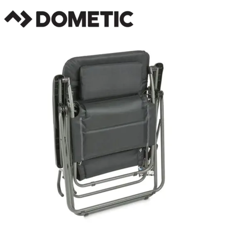 Dometic Serene Firenze recliner chair with plush cushioning and wooden armrests, designed for comfortable lounging.