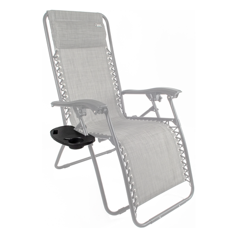 Quest Leisure clip-on drinks tray attached to a chair, featuring a flat surface for beverages and small items.