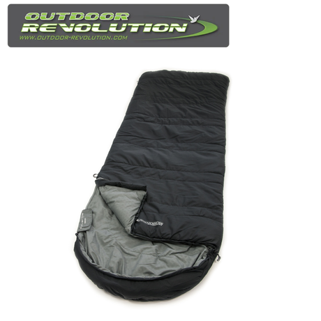 Outdoor Revolution SunStar Single 300 sleeping bag in a vibrant color, laid out on grass with a scenic background.