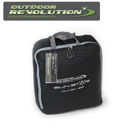 Outdoor Revolution SunStar Duvet 300 displayed on a bed, showcasing its soft fabric and cozy design for outdoor comfort.