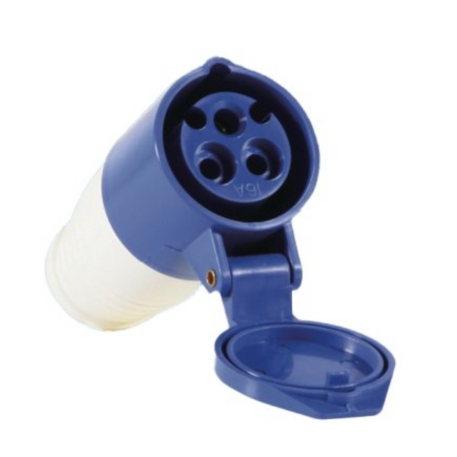 Female mains caravan coupler by Electrical, showcasing durable connectors and robust design for reliable electrical connections.