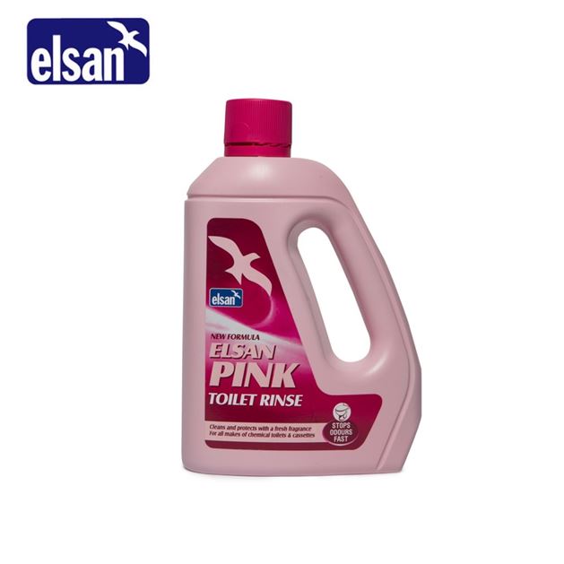 Elsan Pink 2L Toilet Fluid bottle with a pink label, designed for effective toilet cleaning and deodorizing.