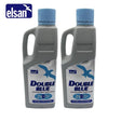Elsan 2L Twin Pack Double Blue Toilet Fluid bottles with blue liquid for caravan toilet maintenance.