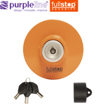 Purpleline Saracen eyelet trailer lock featuring a durable design and secure locking mechanism, shown from an angled view.