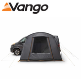Vango Faros III Poled Driveaway Awning set up beside a campervan, showcasing its spacious design and sturdy structure.
