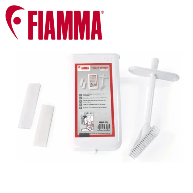 Fiamma toilet brush with Bi-Pot holder, featuring a sleek design and durable bristles for effective cleaning of toilets.
