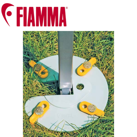 Fiamma Awning Plate and Pegs Kit includes a sturdy plate and pegs for securing awnings to the ground.