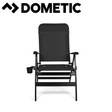 Black Dometic Florence reclining chair with plush cushion and armrests, designed for comfortable outdoor relaxation.