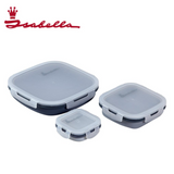 Three Isabella folding food boxes shown stacked, made of durable material, ideal for storing and carrying food conveniently.