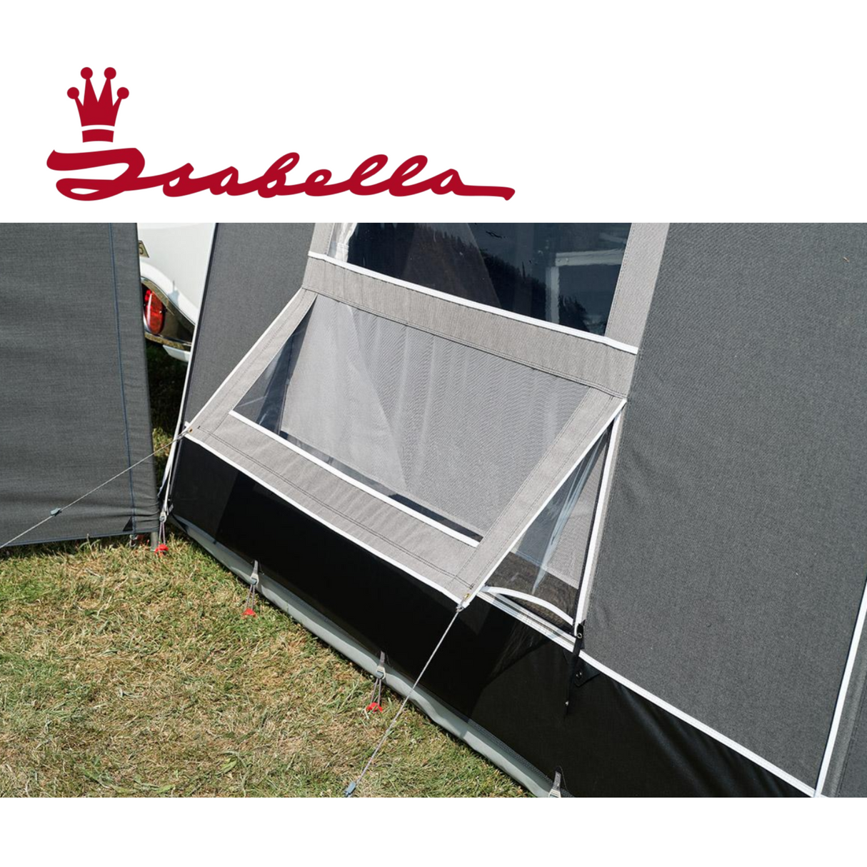 Isabella Forum Etna Mega Frame Seasonal Awning in a vibrant design, showcasing its sturdy frame and protective canopy.