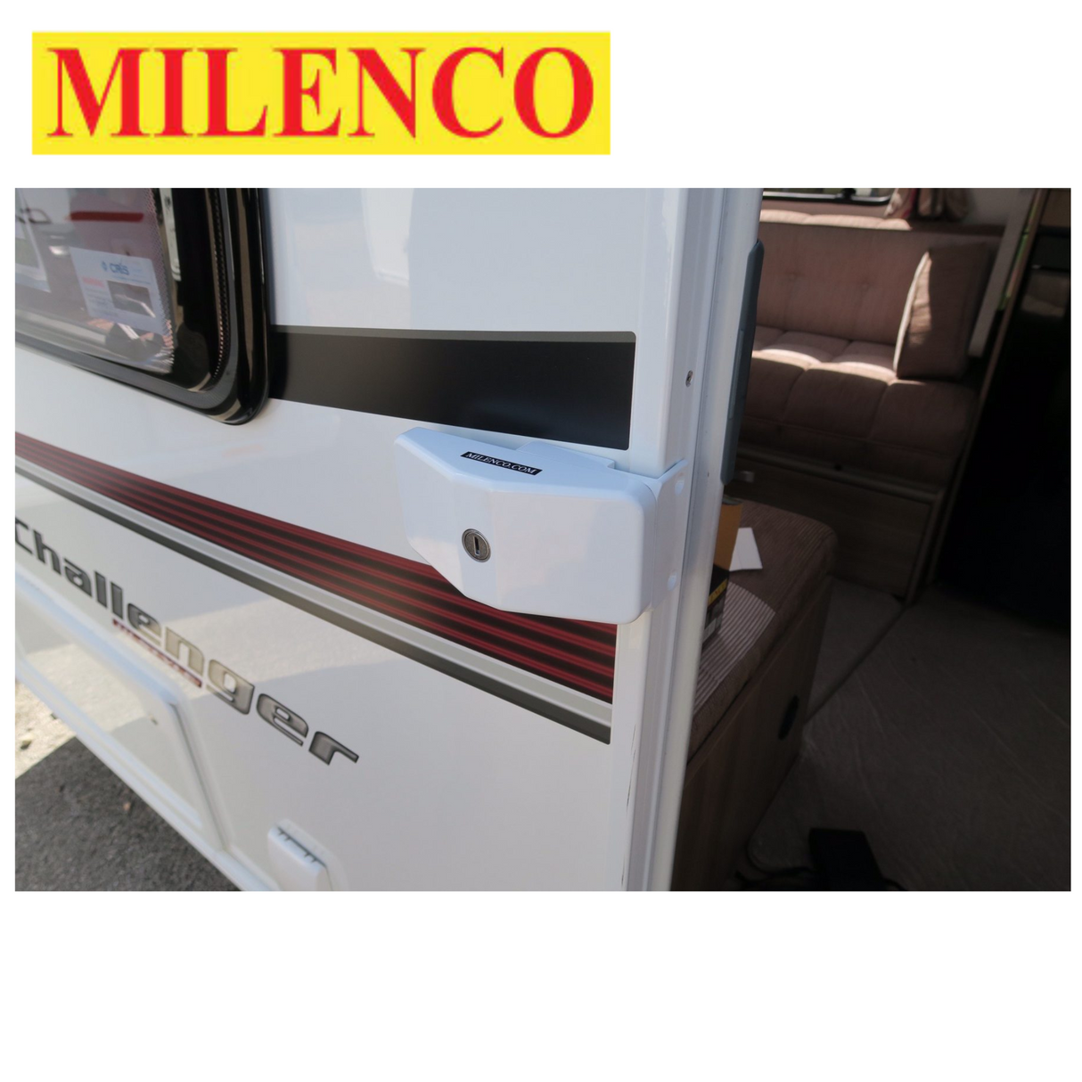 Milenco door frame lock in a single or triple pack, showing the secure locking mechanism for enhanced vehicle security.