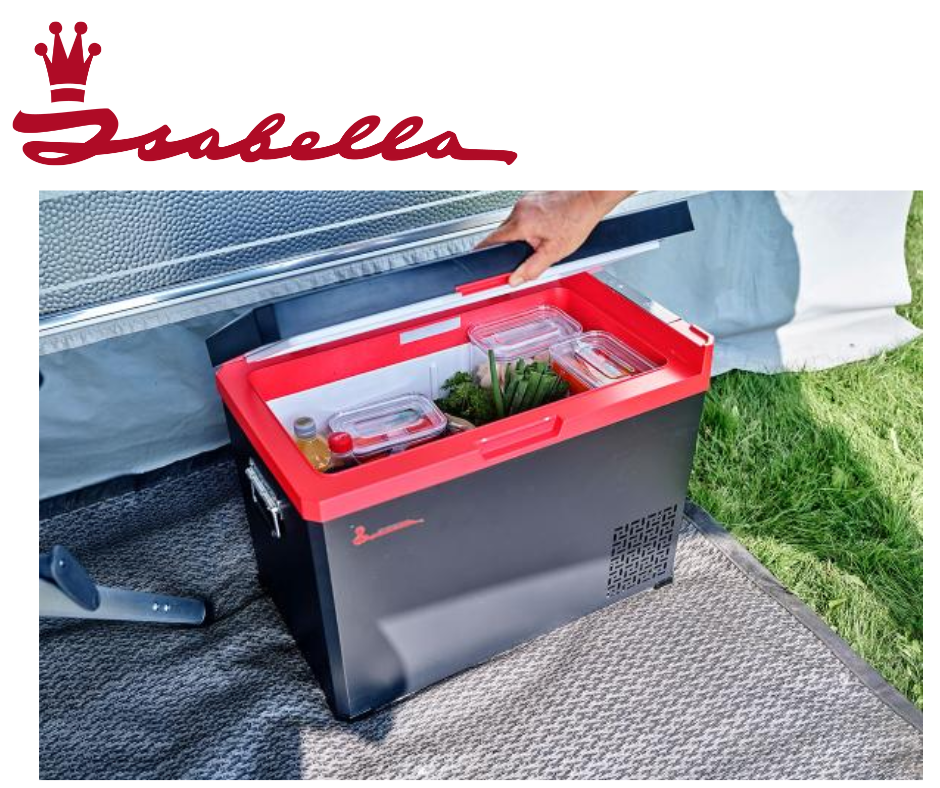 Isabella 40L compressor cool box with app and display, showing sleek design and digital control panel.