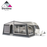 Dorema Panorama Nature Sun Canopy Front Panels in natural color, showcasing fabric texture and design details.
