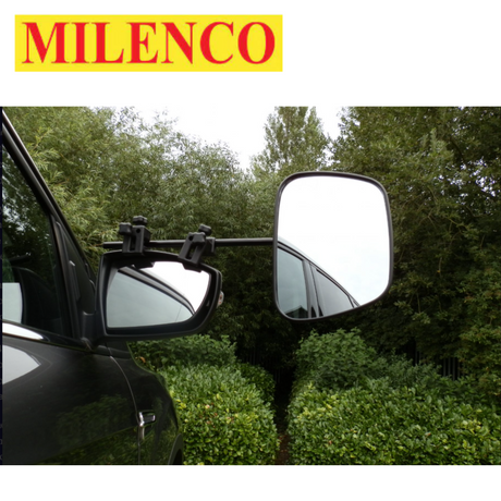 Milenco Grand Aero Flat Mirrors pair showcasing sleek design and adjustable features for improved visibility.