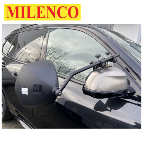 Milenco Grand Aero Platinum Standard Mirrors pair, showcasing sleek design and adjustable features for enhanced visibility.