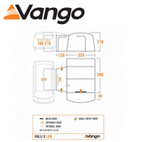 Vango Galli Low II poled driveaway awning set up beside a campervan, showcasing its spacious design and durable fabric.