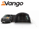 Vango Galli Low II Poled Driveaway Awning set up outside a campervan, showcasing its spacious design and sturdy poles.