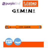 Purpleline Gemini Twin Axle Wheel Lock securing a vehicle's twin axle wheels with a sturdy metal lock against theft.