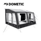 Dometic Grande Air All Season 390 Awning installed, showcasing its spacious design and durable material in outdoor setting.