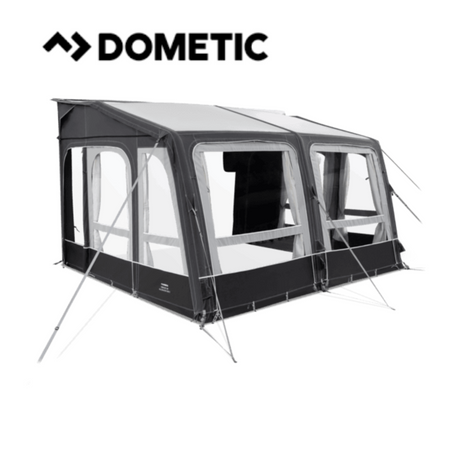 Dometic Grande Air All Season 390 Awning installed, showcasing its spacious design and durable material in outdoor setting.