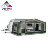 Dorema Monza XL 270 Full Caravan Awning in green, showcasing a spacious design for outdoor camping and leisure activities.