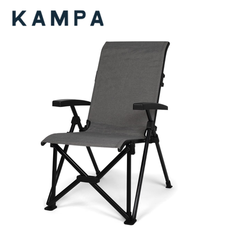 Kampa Meadow recliner chair in grey fabric, featuring a comfortable design with armrests and a relaxed reclining position.
