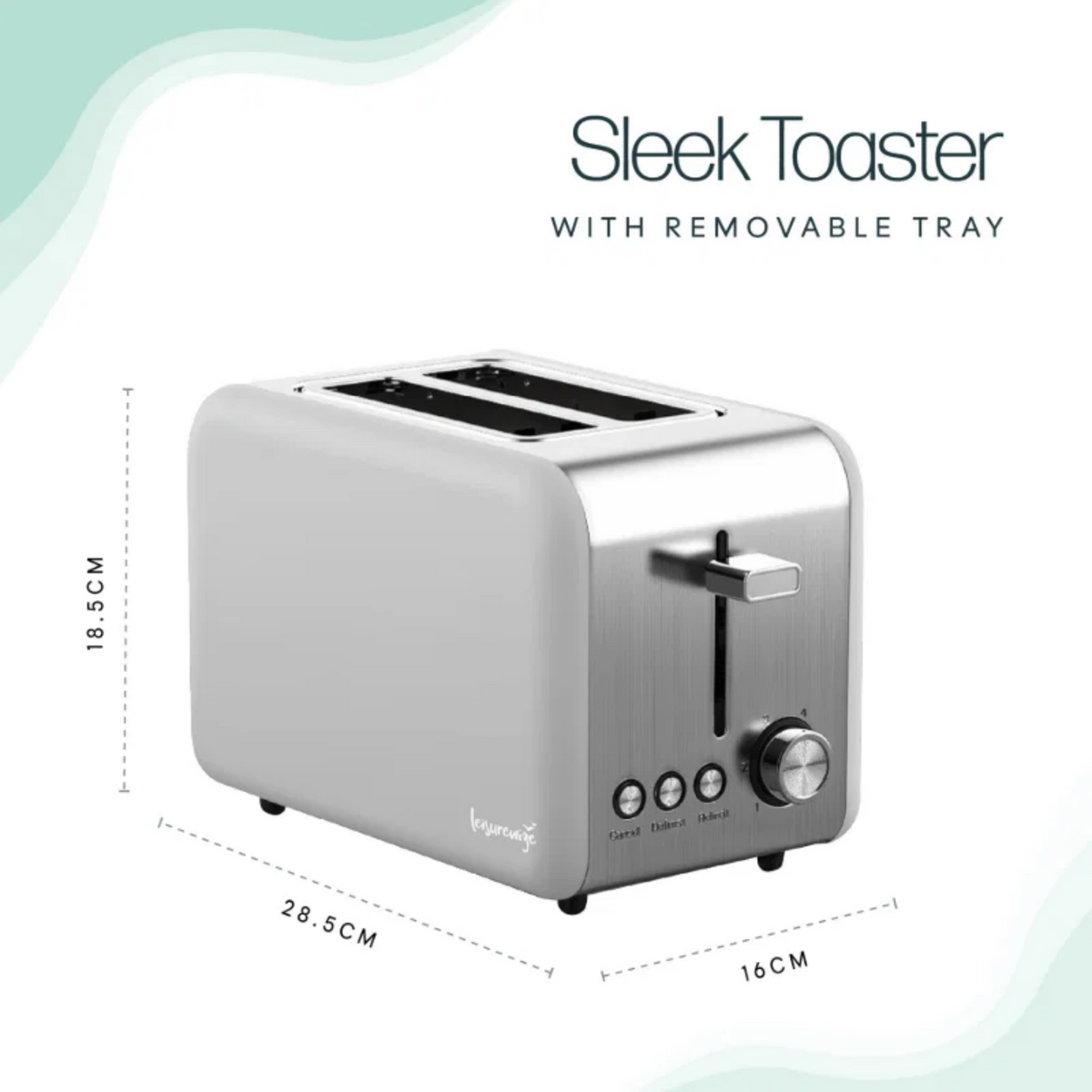 Streetwize grey toaster with two slots, modern design, and control knobs for toasting bread and bagels.