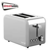 Streetwize Sleek Grey Toaster with two slots, modern design, and control knobs for toasting bread and bagels.