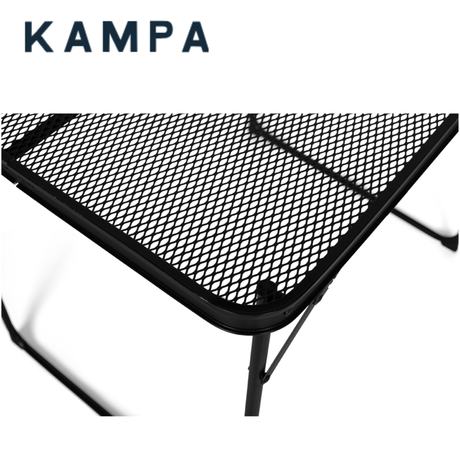 Kampa grate side table measuring 60x40cm with a metal frame and grate surface, ideal for outdoor use.