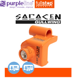 Purpleline Saracen Al-ko gullwing hitch lock for caravans, showing secure locking mechanism and durable design.