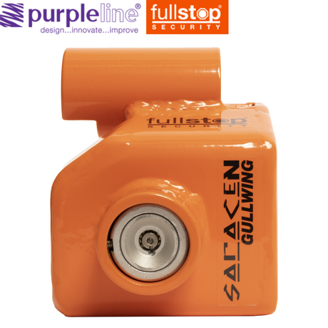 Purpleline Saracen Al-ko Gullwing Hitch Lock for caravans, featuring a secure locking mechanism and durable design.